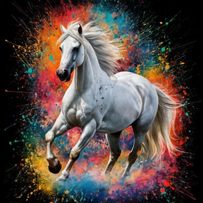 白色汗血宝马绘画作品设计图片